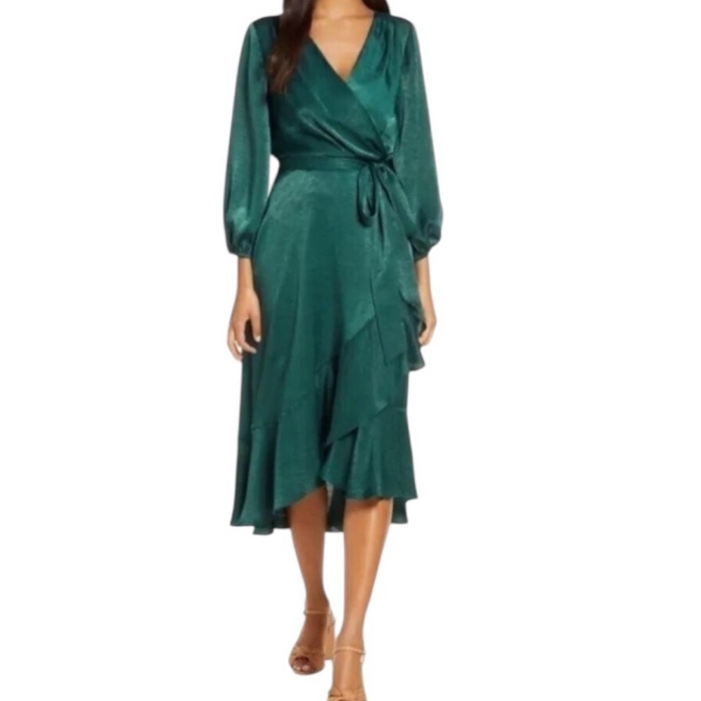 Gal Meets Glam Jennifer Wrap Midi Dress Green Size 00 - Picture 10 of 10